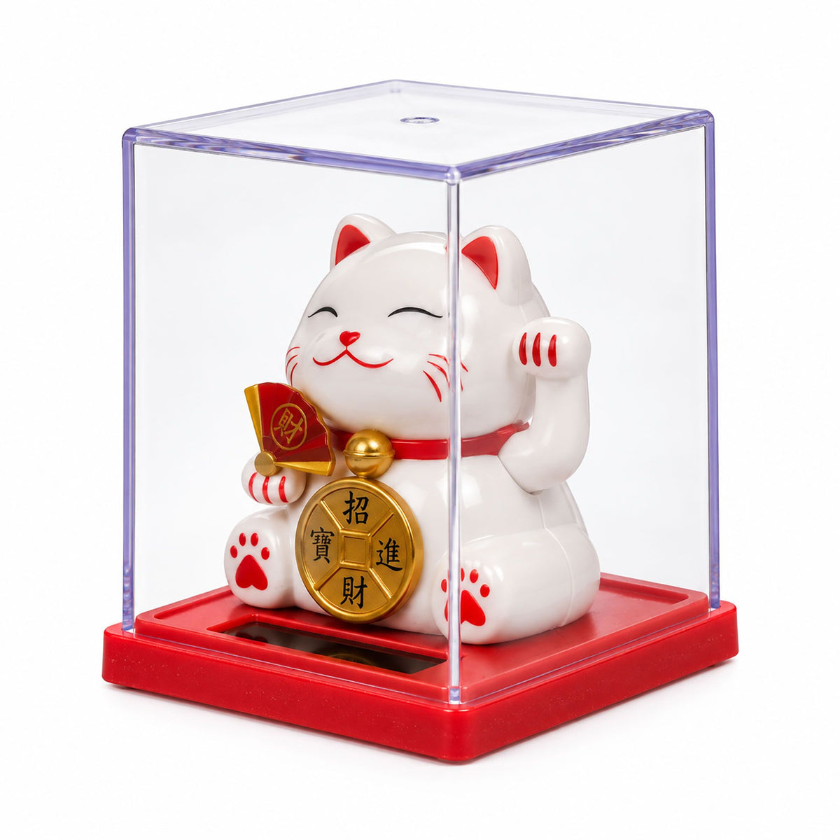Mini Solar Powered Japanese Lucky Cat in Display Box – White