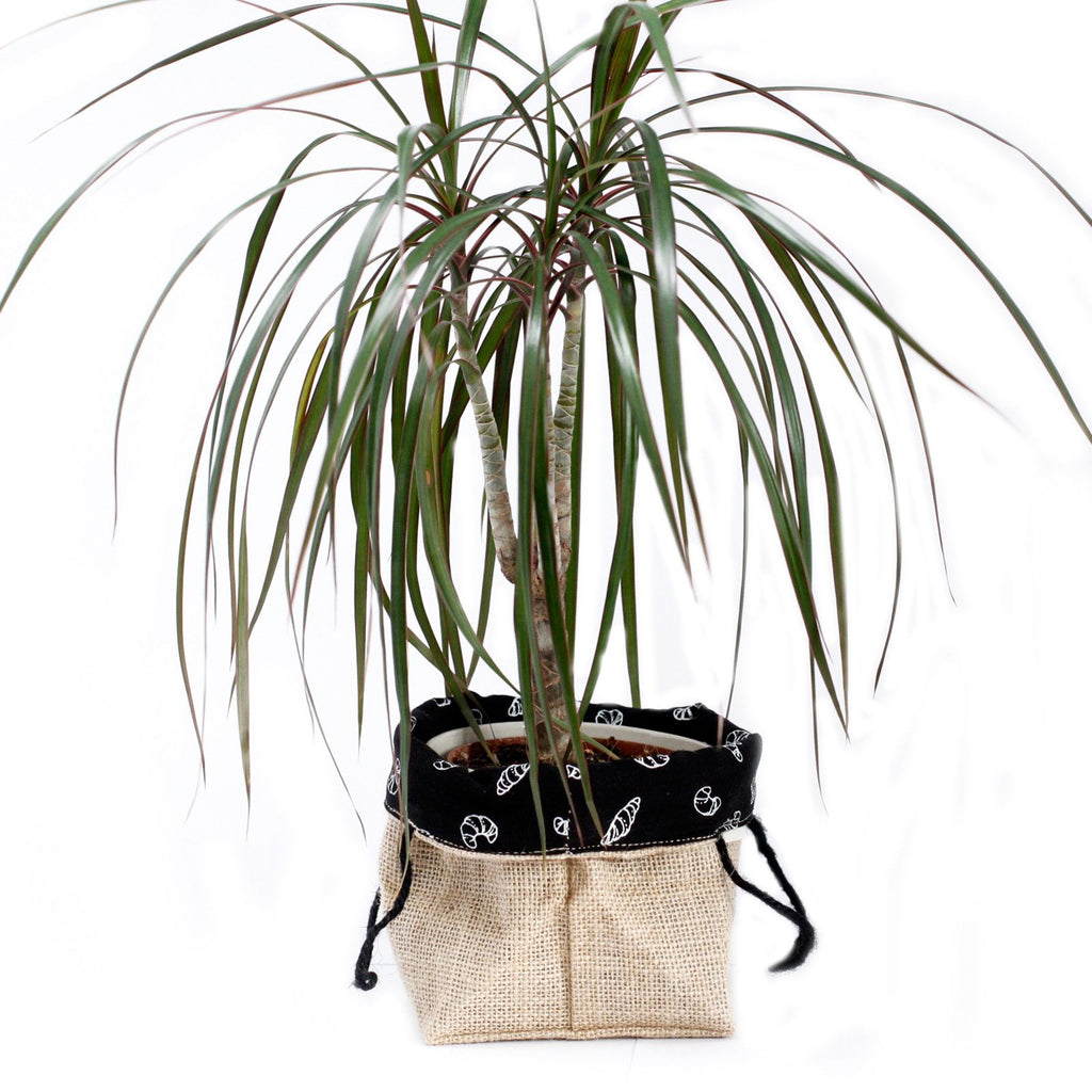 Large Natural Jute Cotton Gift Bag with Black Lining for Gifting