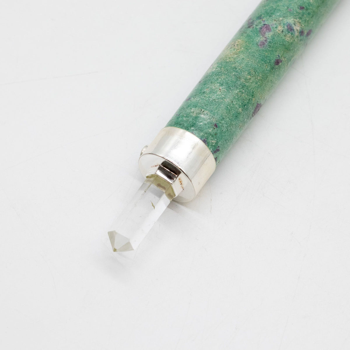 Verdant Heart Wand - Ruby Fuchsite Rose Quartz Crystal Ball top - 23cm