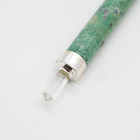 Verdant Heart Wand - Ruby Fuchsite Rose Quartz Crystal Ball top - 23cm