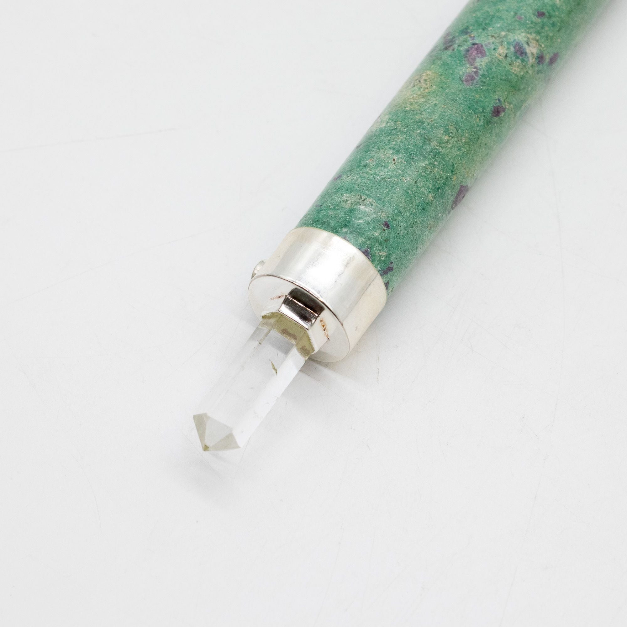 Verdant Heart Wand - Ruby Fuchsite Rose Quartz Crystal Ball top - 23cm