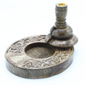 Medium Mango Wood Backflow Burner with Brass Buddha Design Detail