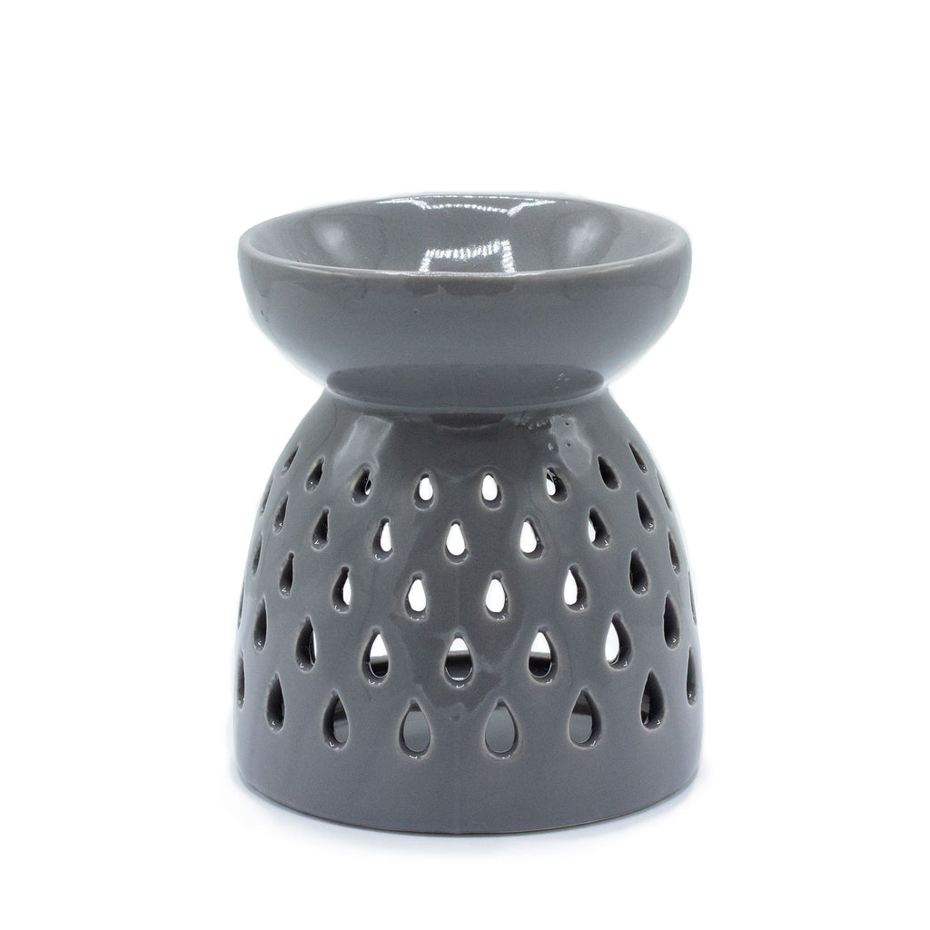 Classic Grey Oil Burner with Teardrop Cutouts for Home Fragrance
