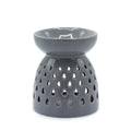 Classic Grey Oil Burner with Teardrop Cutouts for Home Fragrance