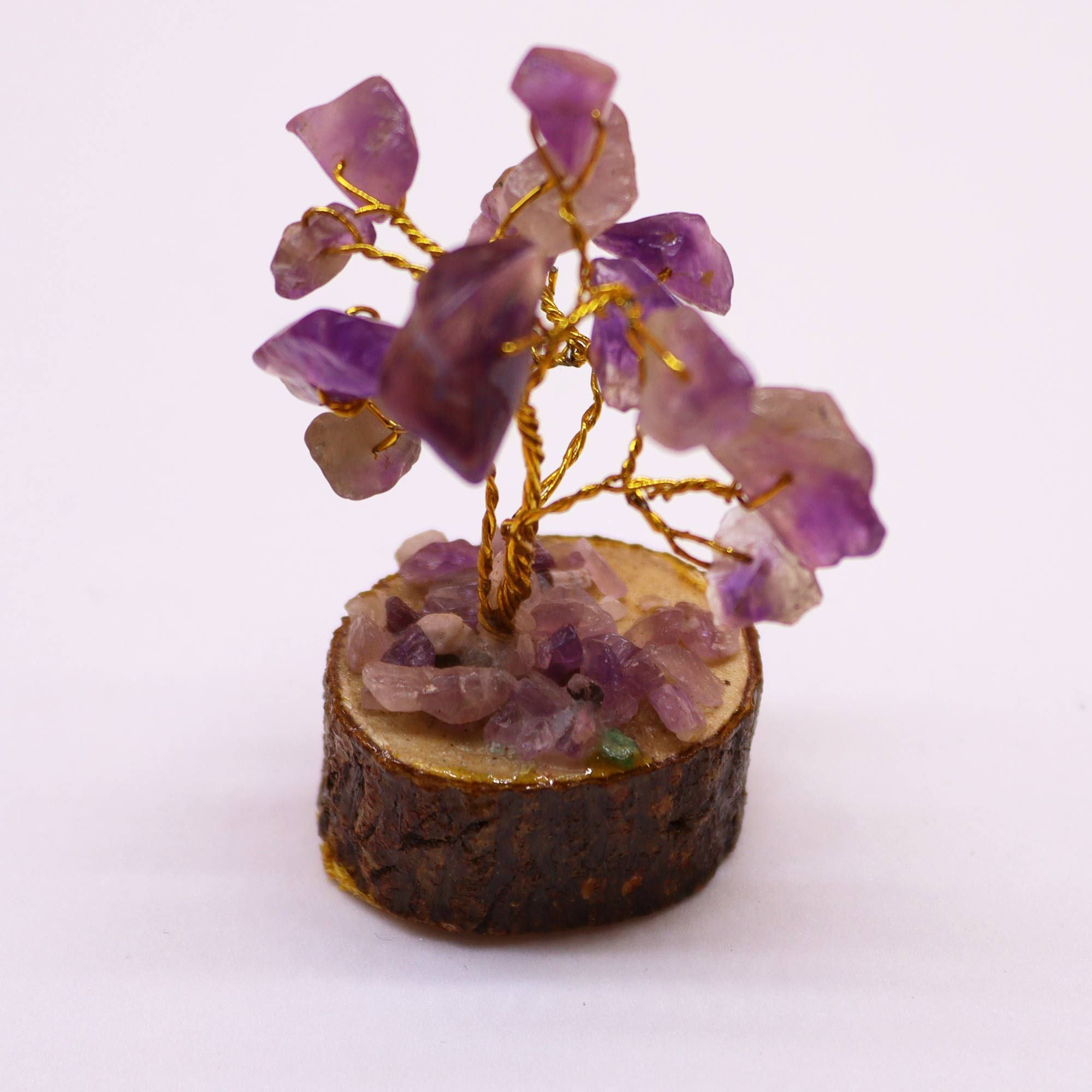 Mini Amethyst Gemstone Tree on Wood Base with 15 Stones