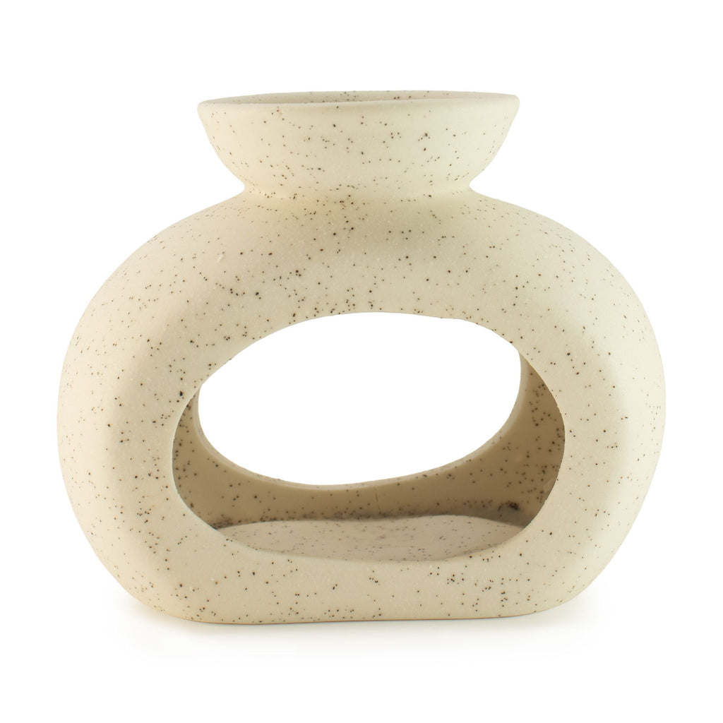 Ceramic Zen Oil Burner Oval Pebble Speckled Off White Design