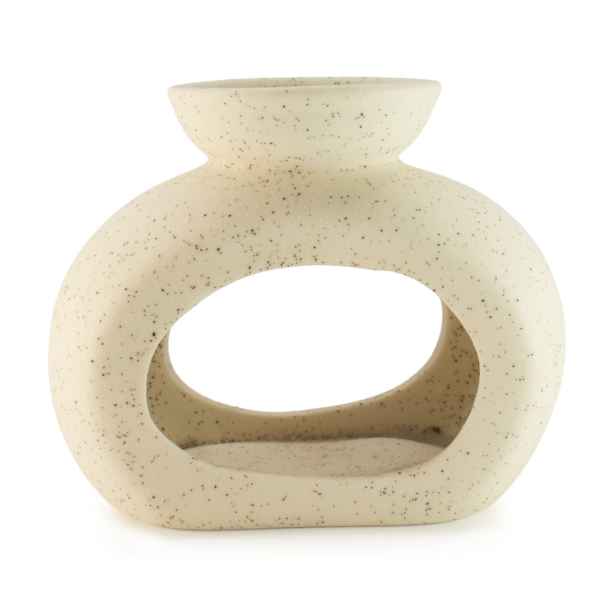 Ceramic Zen Oil Burner Oval Pebble Speckled Off White Design