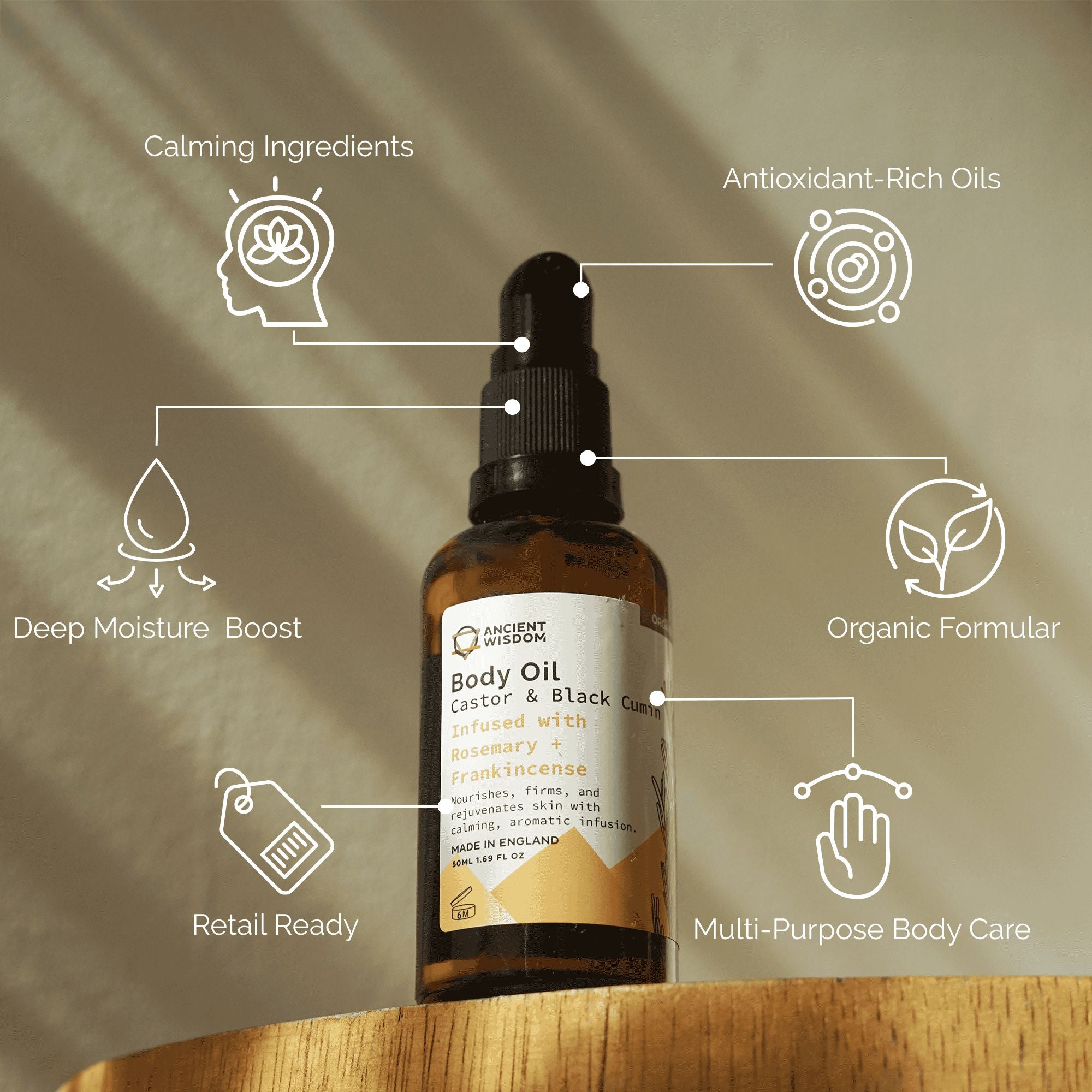Organic Body Oil 50ml Rosemary & Frankincense for Skin Nourishment