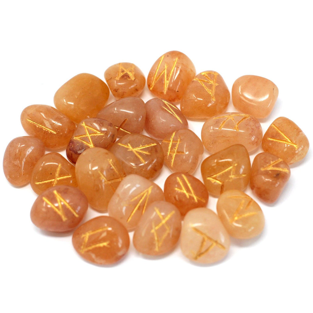 Runes Stone Set in Pouch of Yellow Aventurine for Collectors