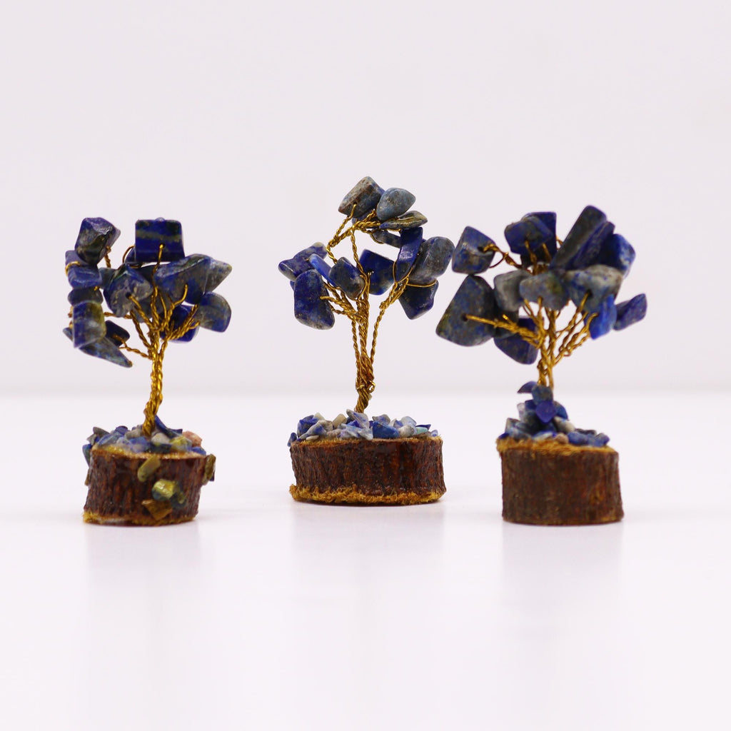Mini Gemstone Tree on Wood Base with 15 Sodalite Stones Display