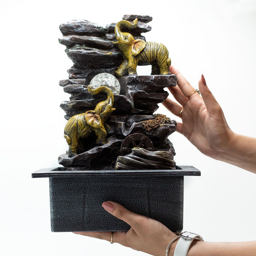 Tabletop Water Feature with Elephants and Crystal Ball Design
