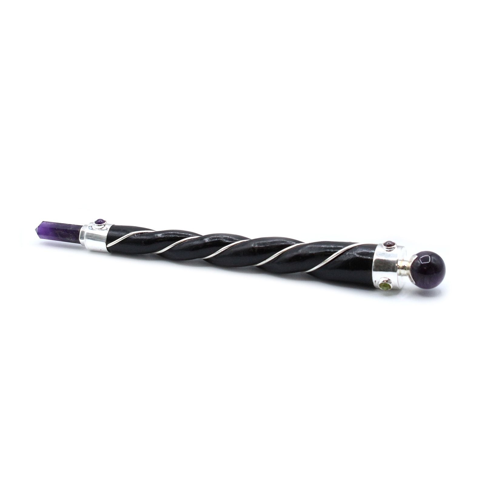 Twisted Healing Wand with Silver Amethyst Sphere for Decor