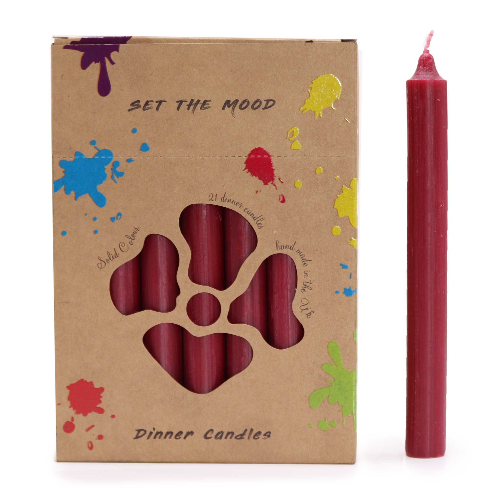 Solid Colour Dinner Candle Set Pack of 21 in Rustic Burgundy