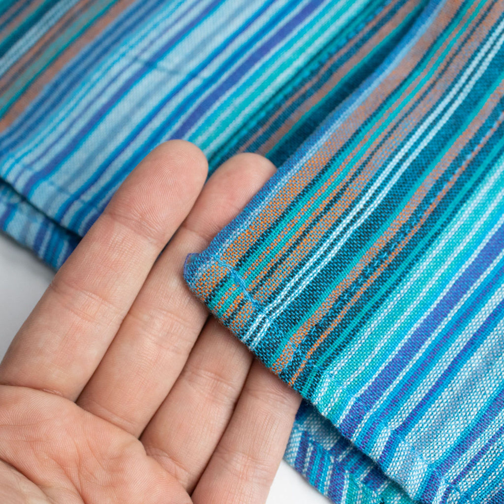 Nomad Sari Grandad Shirt in Turquoise with Bold Stripes