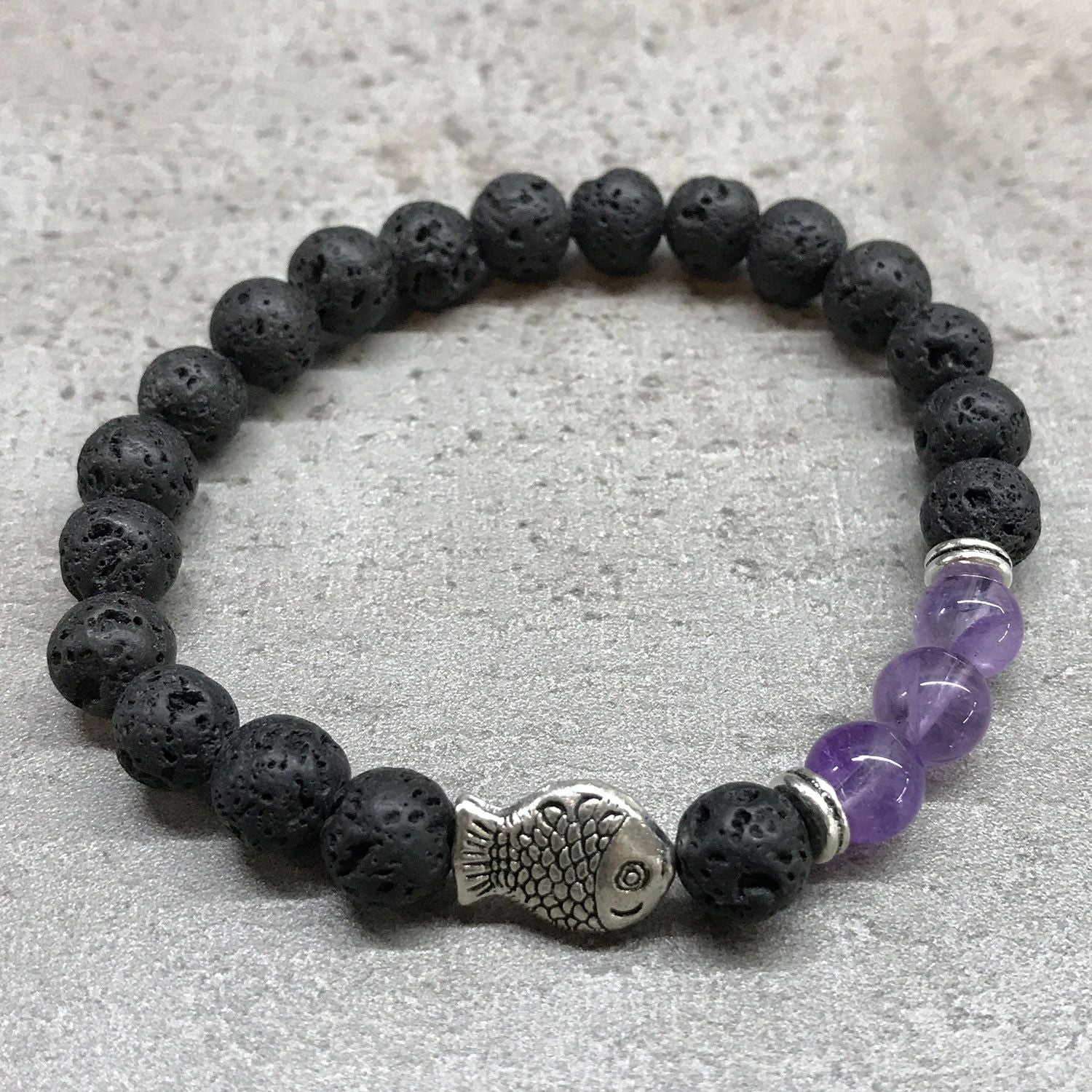 Lava Stone Bracelet with Fish Amethyst for Aromatherapy Style