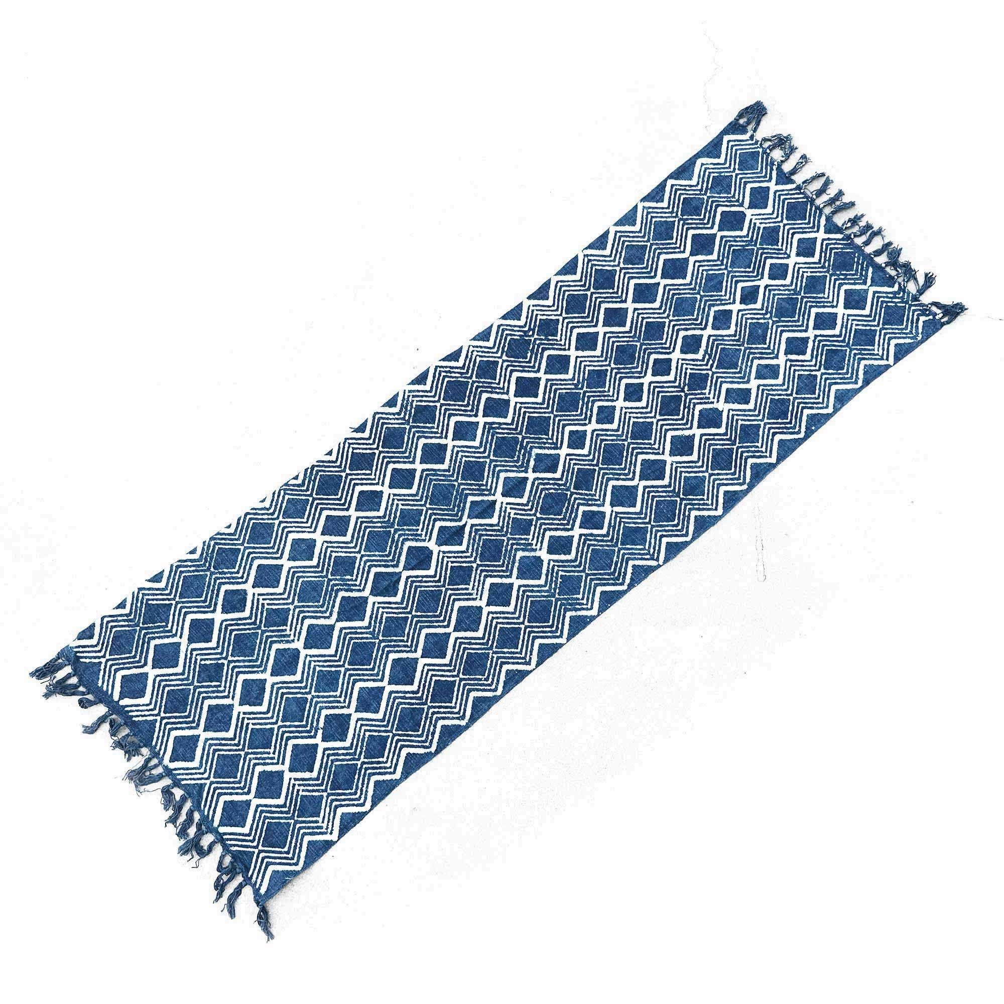 Handmade Indigo Runner 170x60cm with Heerak Pattern Design