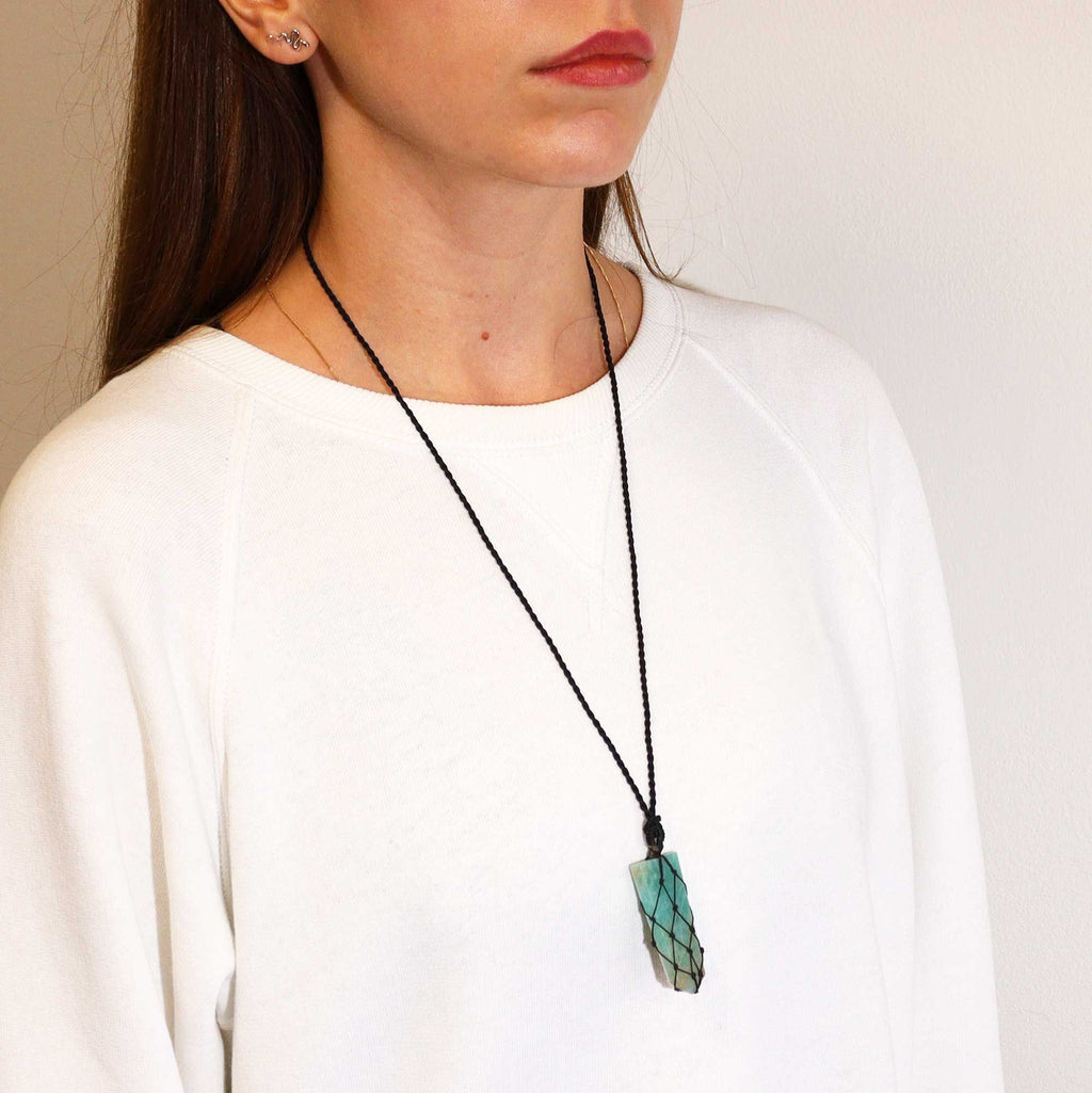 Laced Gemstone Flat Point Pendant with Amazonite Charm Design