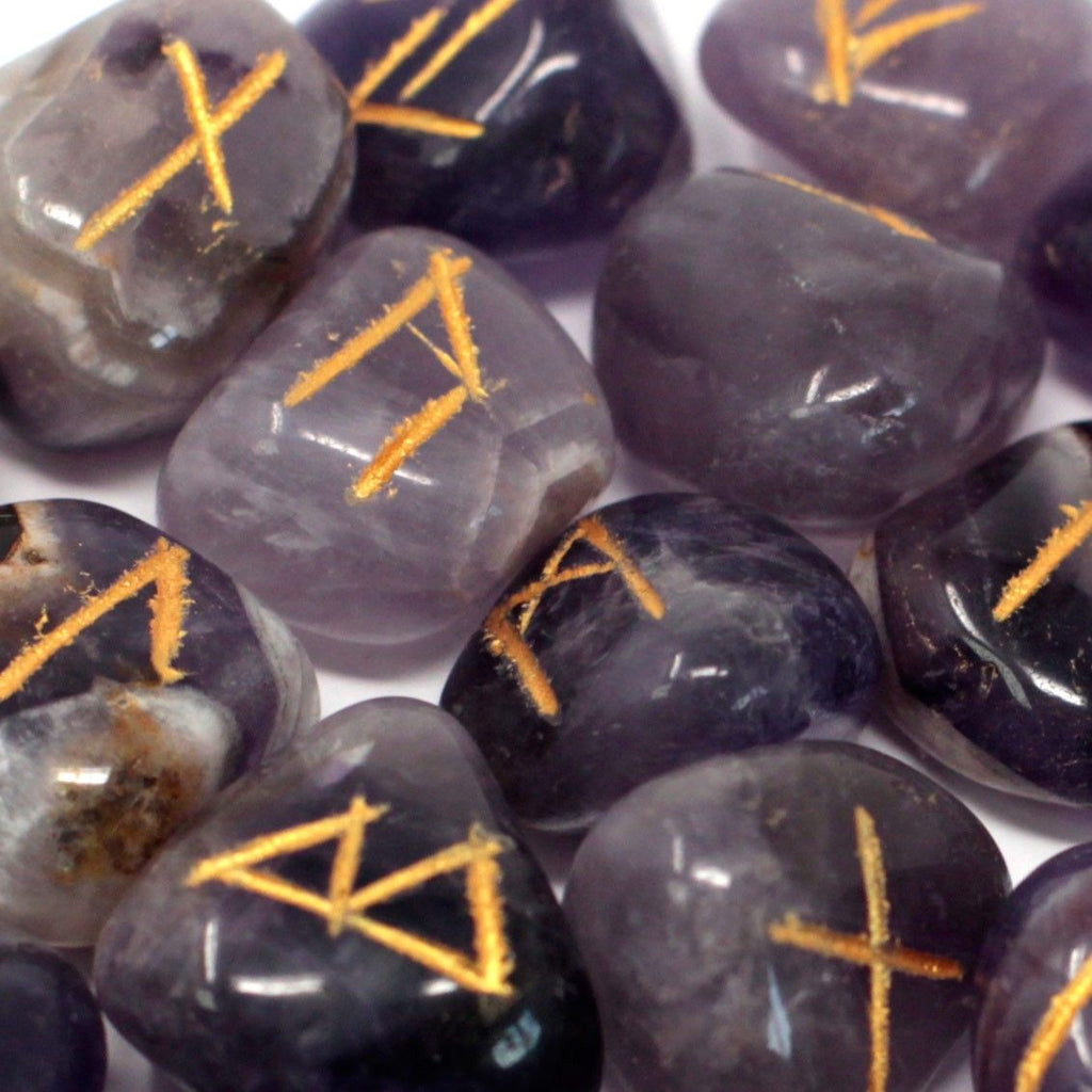 Amethyst Runes Stone Set in Pouch for Mystical Insights