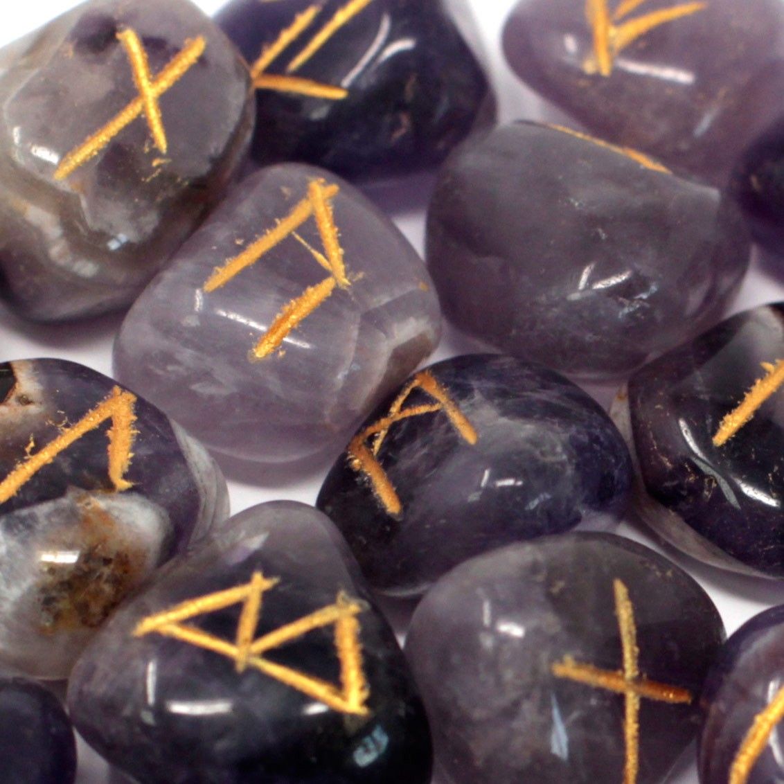 Amethyst Runes Stone Set in Pouch for Mystical Insights