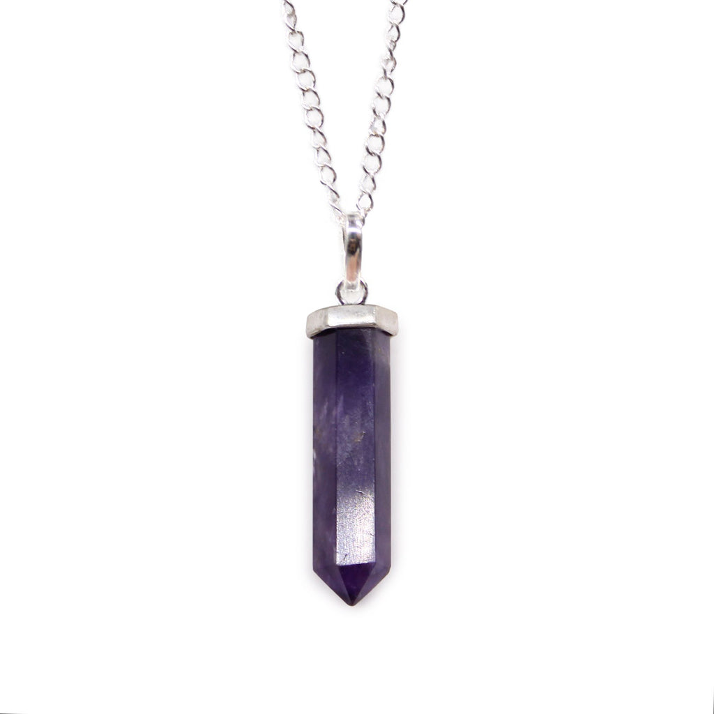 Gemstone Classic Point Pendant in Amethyst with Silver Chain