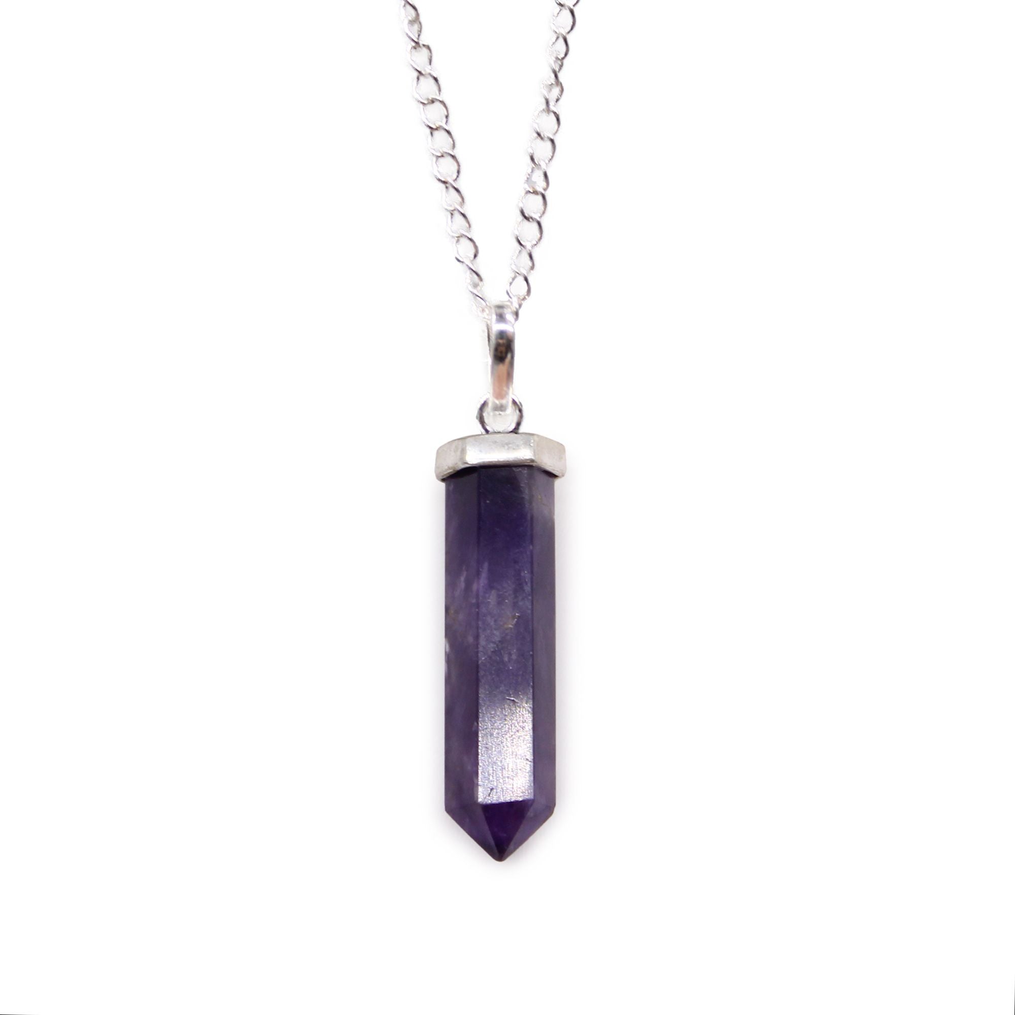 Gemstone Classic Point Pendant in Amethyst with Silver Chain