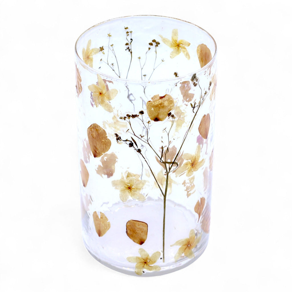 Natural Floral Glass Tall Vase Candle Holder with Dried Flowers