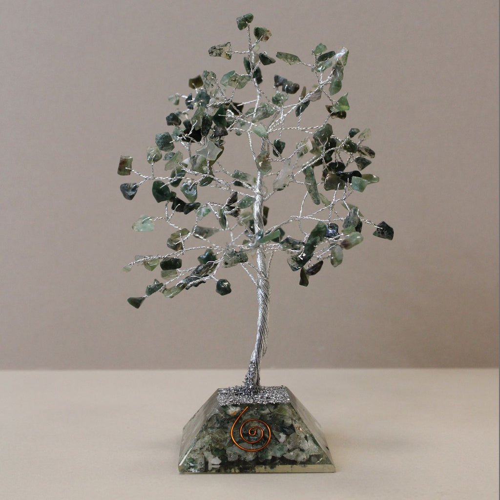Moss Agate Gemstone Tree with Orgonite Base and 160 Unique Stones