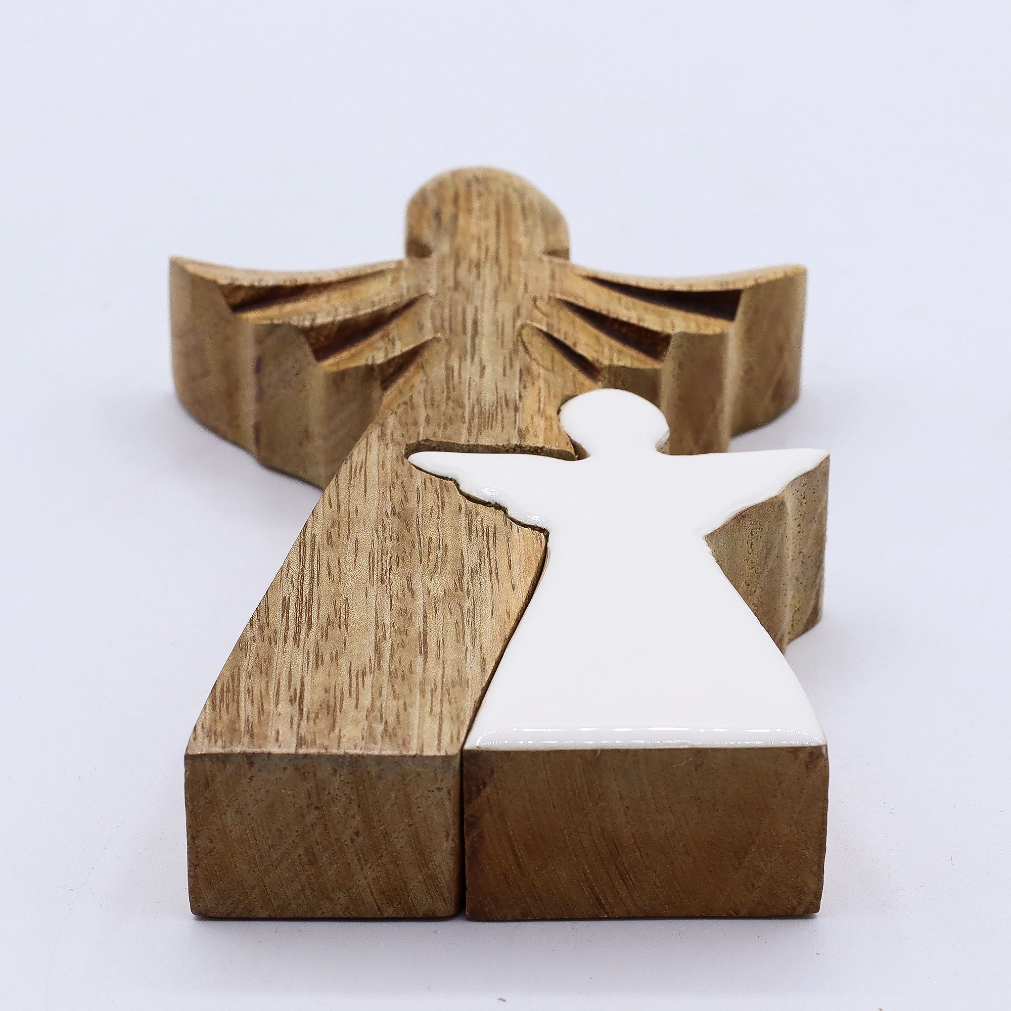 Mango Wood Angel Decorative Accent with White Enamel Finish