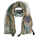 Nomad Sari Summer Marbella Print Scarf in Green and Gold Accents