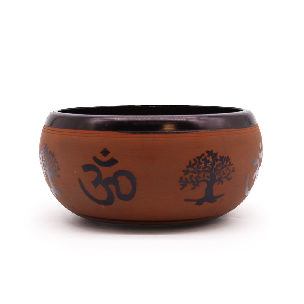 Earth Powder Singing Bowl with Clay Om Buddha Design 16cm