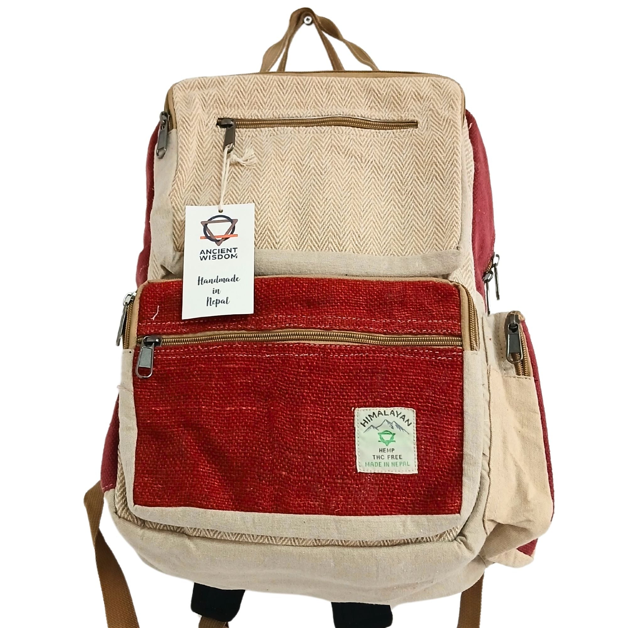 Large Boxy Hemp Backpack in Wine and Cream Colour Design