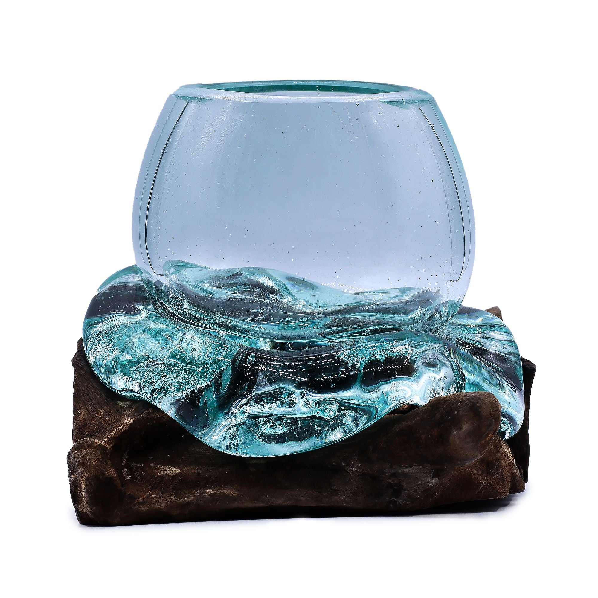Molten Glass Mini Goldfish Bowl on Wood for Unique Décor