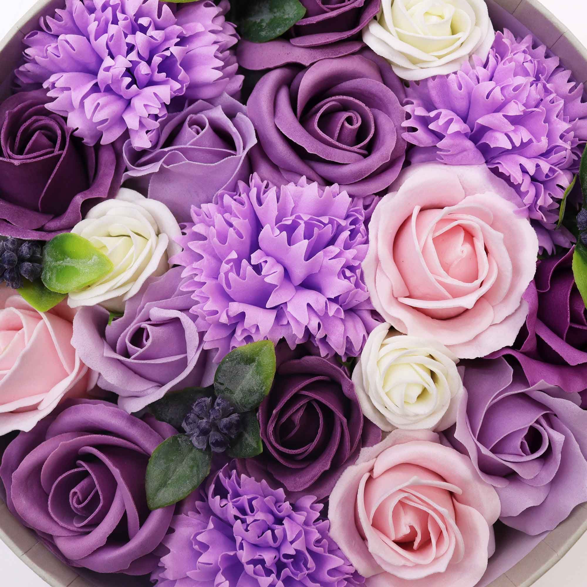 Lavender Rose and Carnation Soap Flower Gift Round Box Set