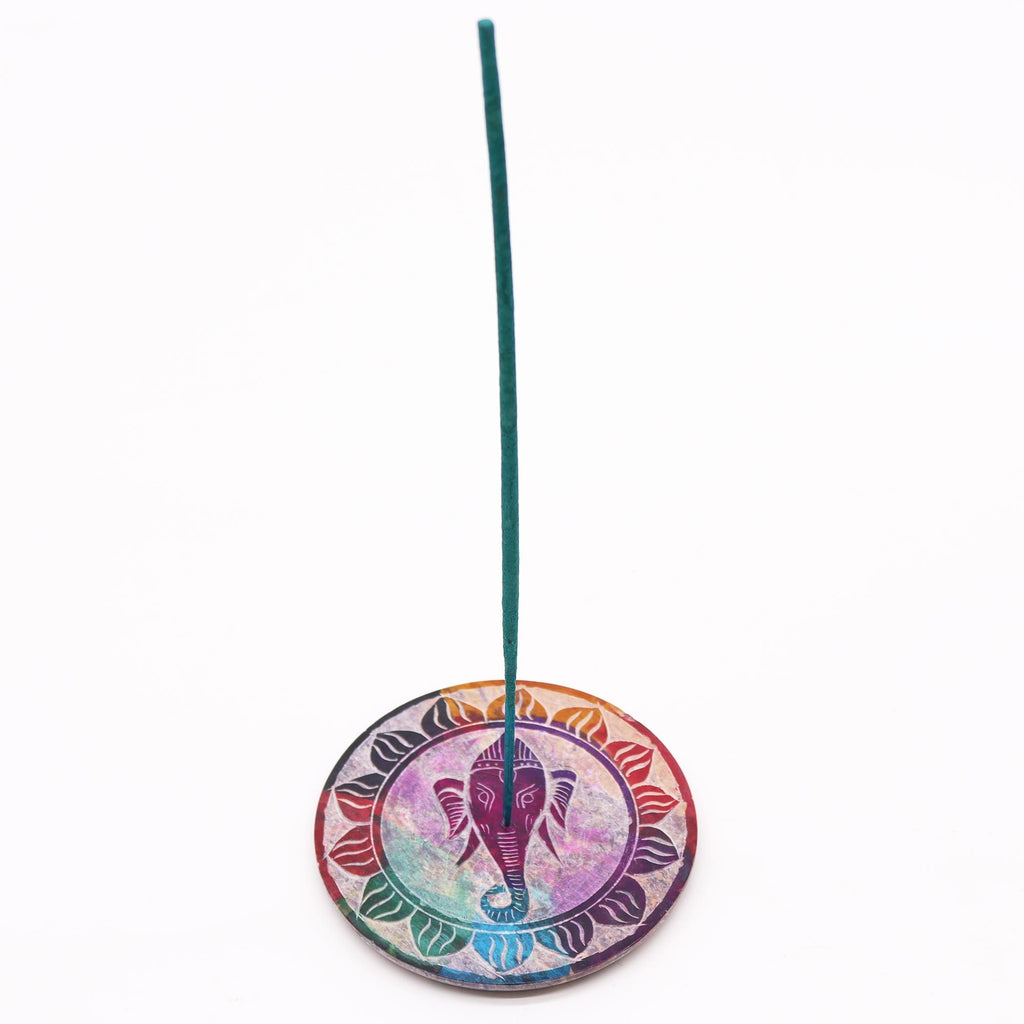 Soapstone Disc Incense Holder with Ganesha Artwork Design