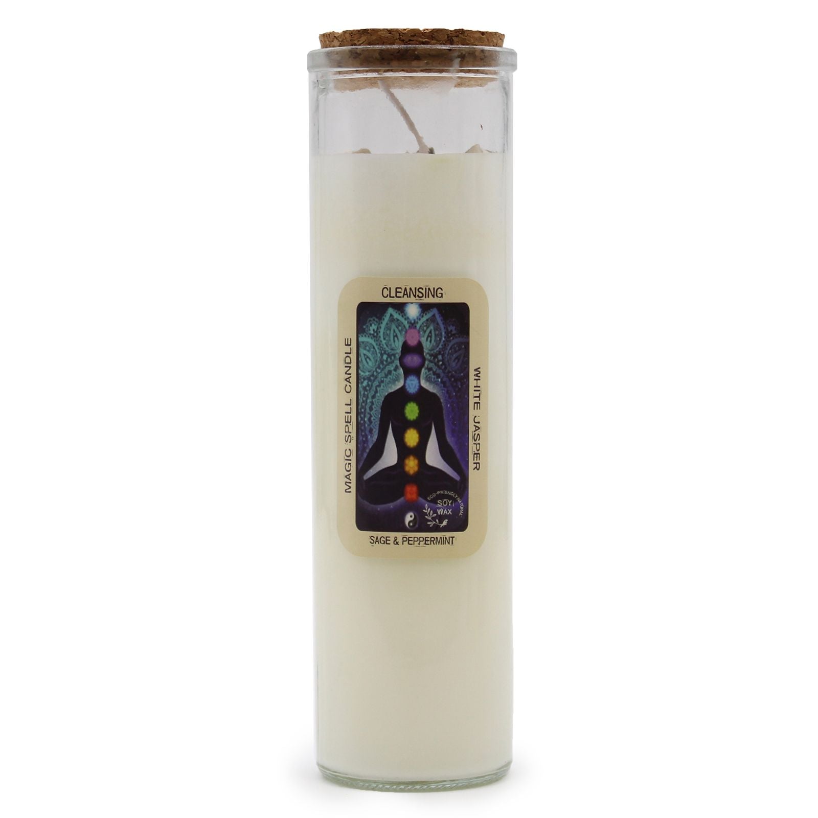 Magic Spell Candle for Cleansing with White Jasper and Sage Aroma