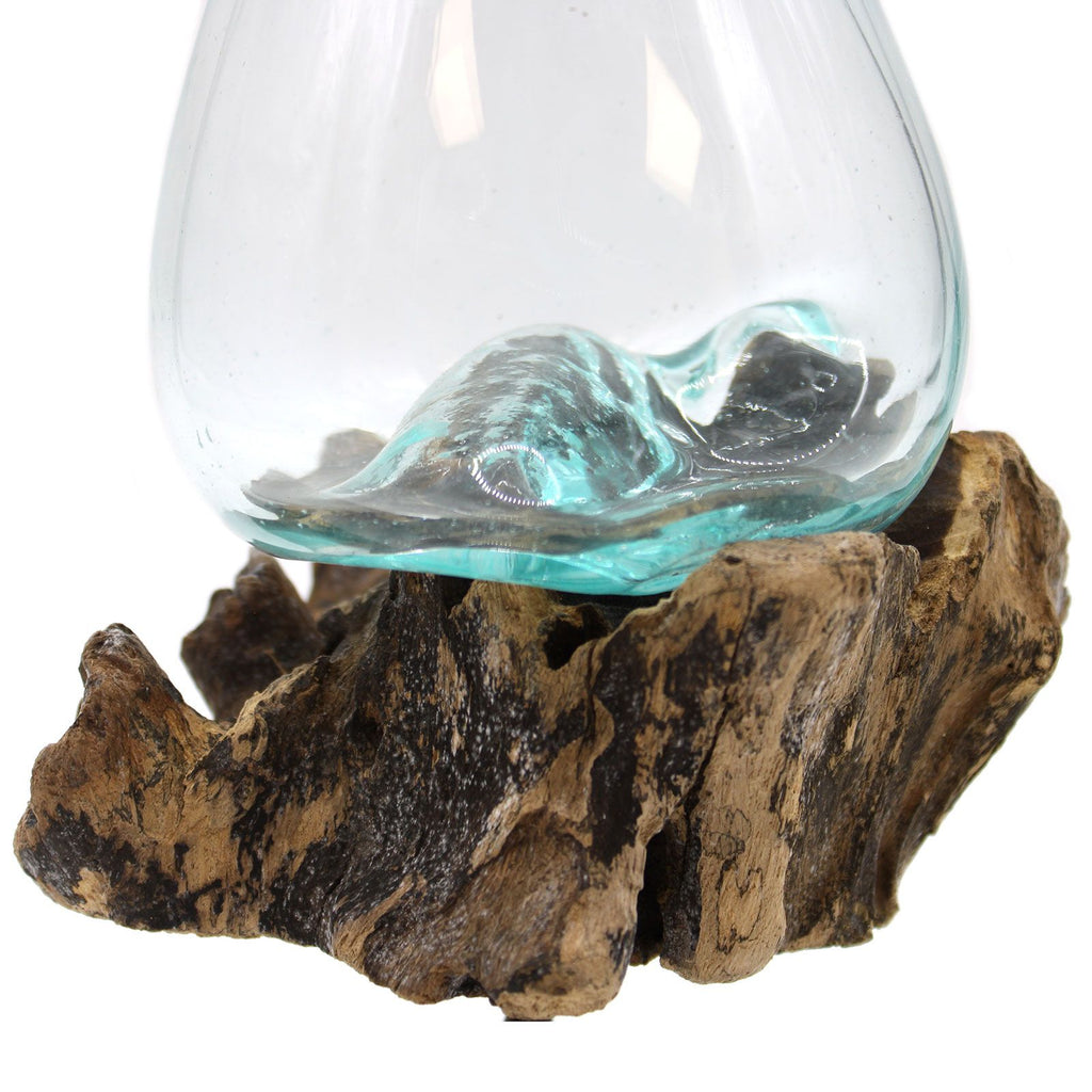 Molten Glass on Wood Medium Bowl with Stand for Home Decor