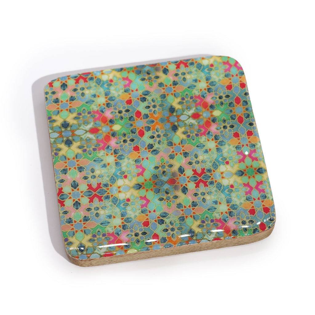 Set of 4 Square Coasters with Vibrant Mediterranean Tile Pattern
