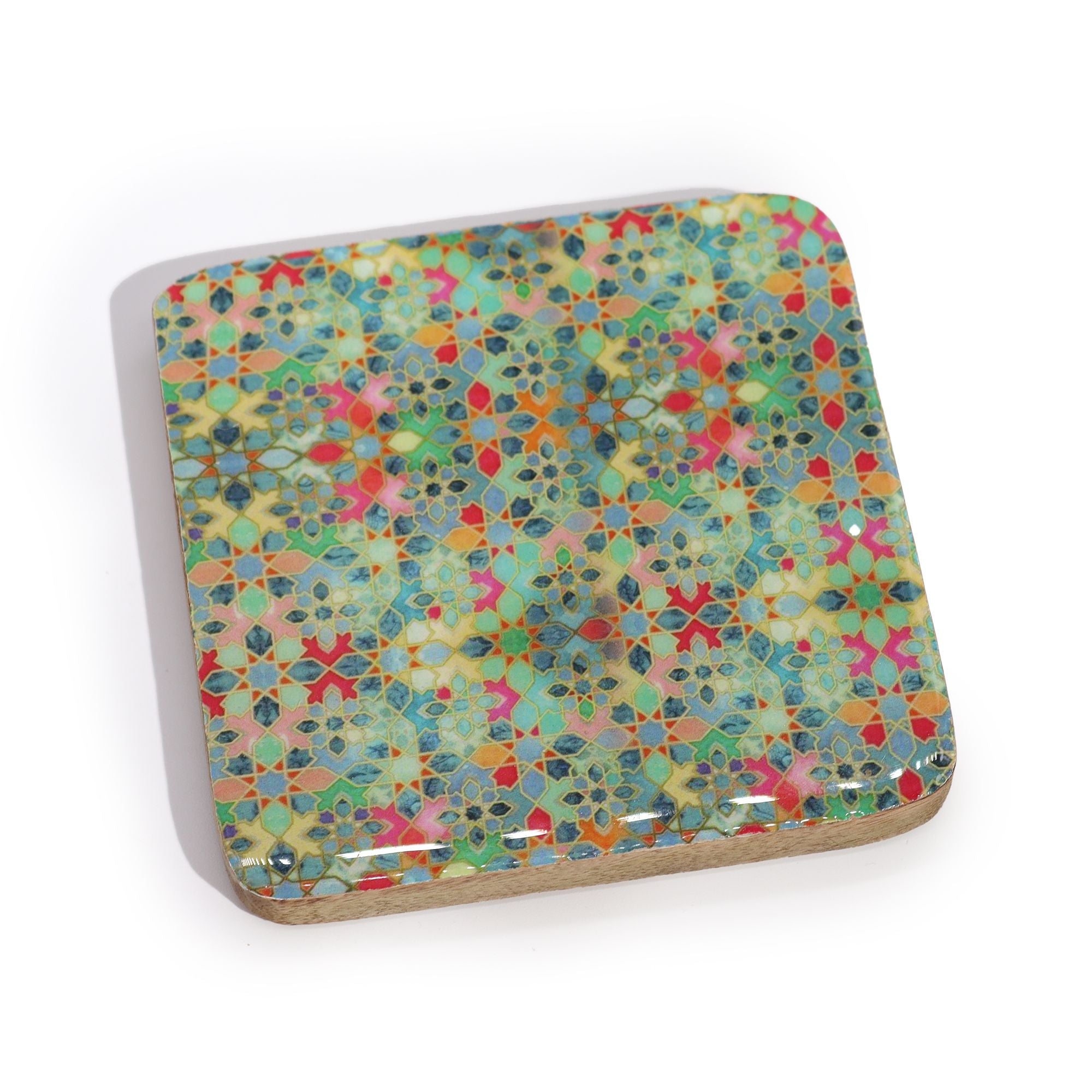 Set of 4 Square Coasters with Vibrant Mediterranean Tile Pattern