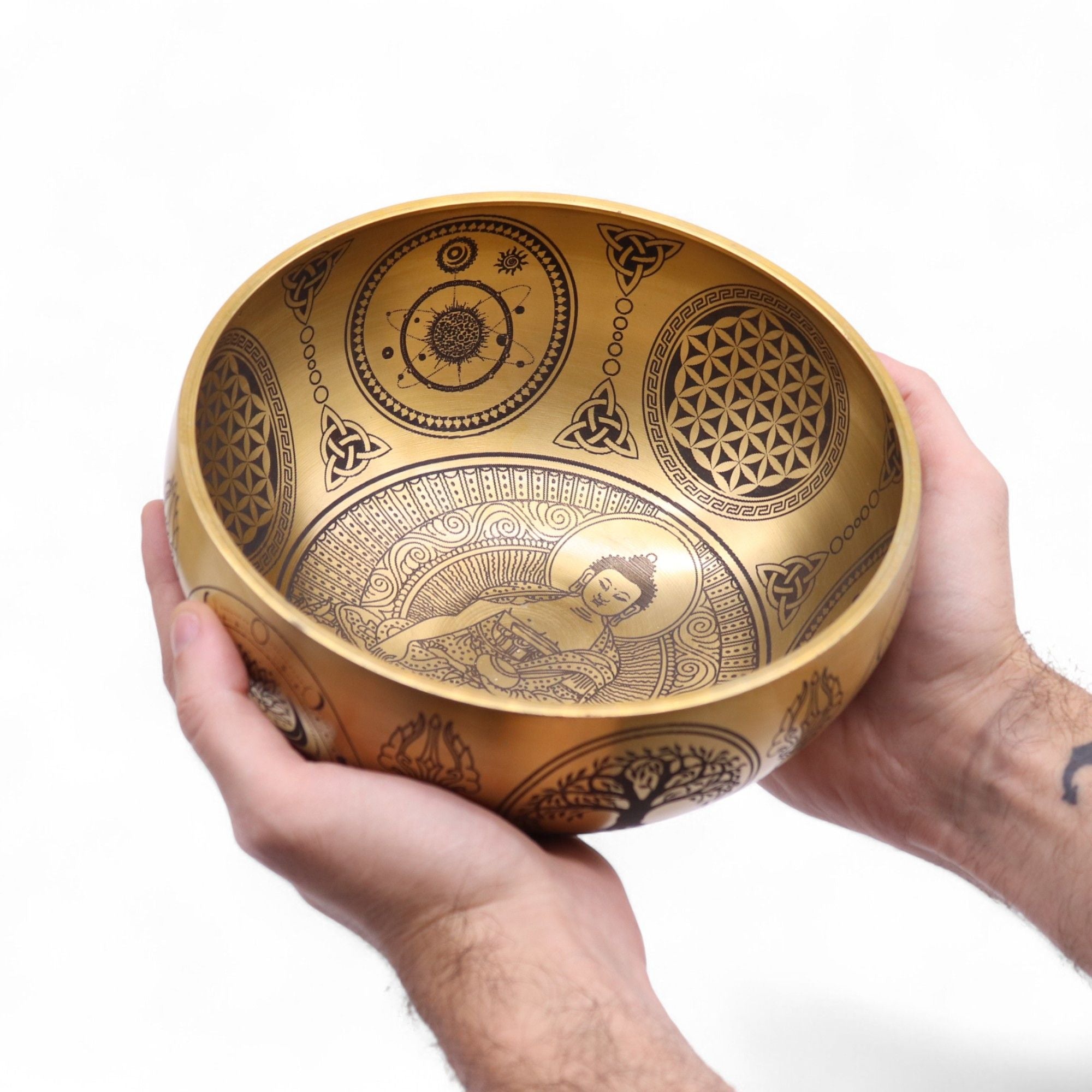 Pure Brass Etched Buddha Set of 4 Singing Bowls for Home Decor