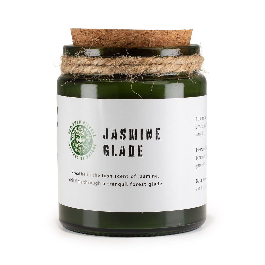 Greenman Woodwick Soy Candle Jasmine Glade in Green Glass Jar