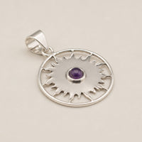 Indian Devotional Pendant - Silver Plated (45cm Cord)- Sun Worship Amethyst