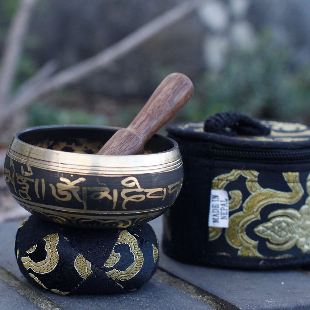 Mini Singing Bowl Gift Set Black with Cushion and Stick Included