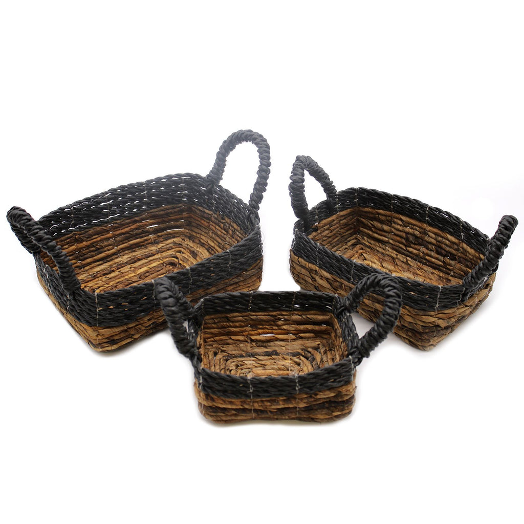 Banana Leaf & Hitam Raffia Square Basket Set of 3 for Storage