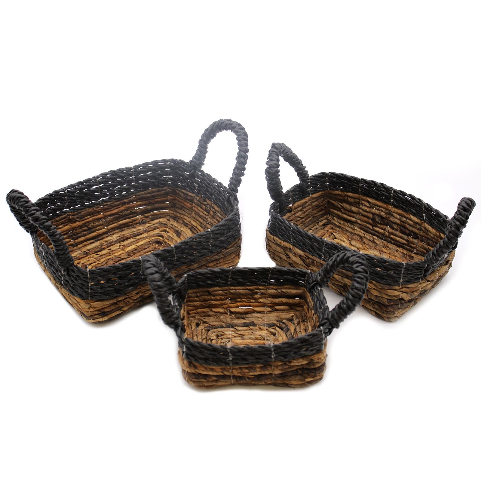 Banana Leaf & Hitam Raffia Square Basket Set of 3 for Storage