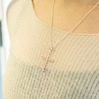 Indian Devotional Pendant - Silver Plated (45cm Chain)- Rose Quartz Crucifix