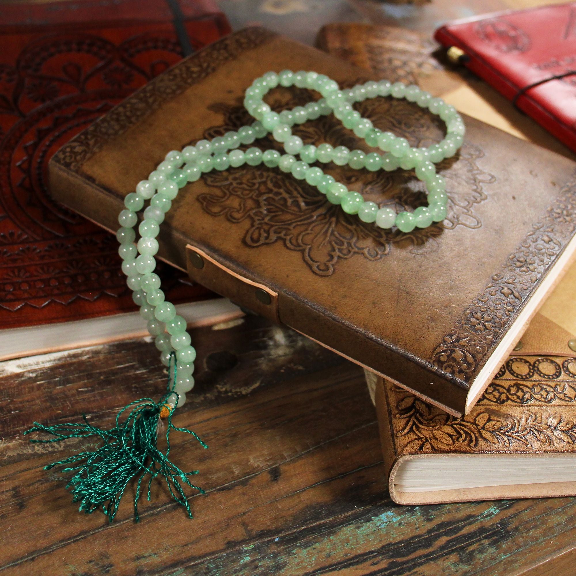 108 Bead Mala with Green Aventurine Gemstone Beads for Japa