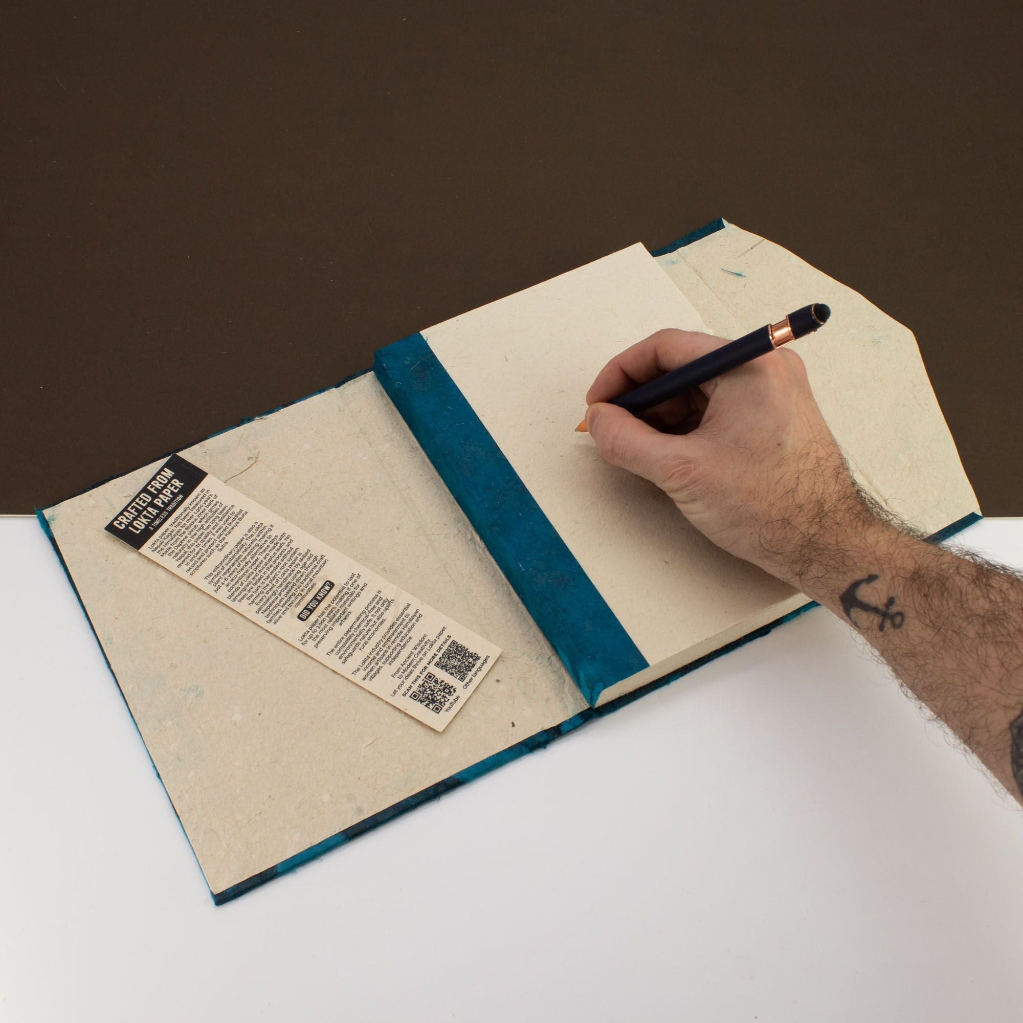 Lokta Bold Floral Notebook Large with Bookmark in Midnight Blue