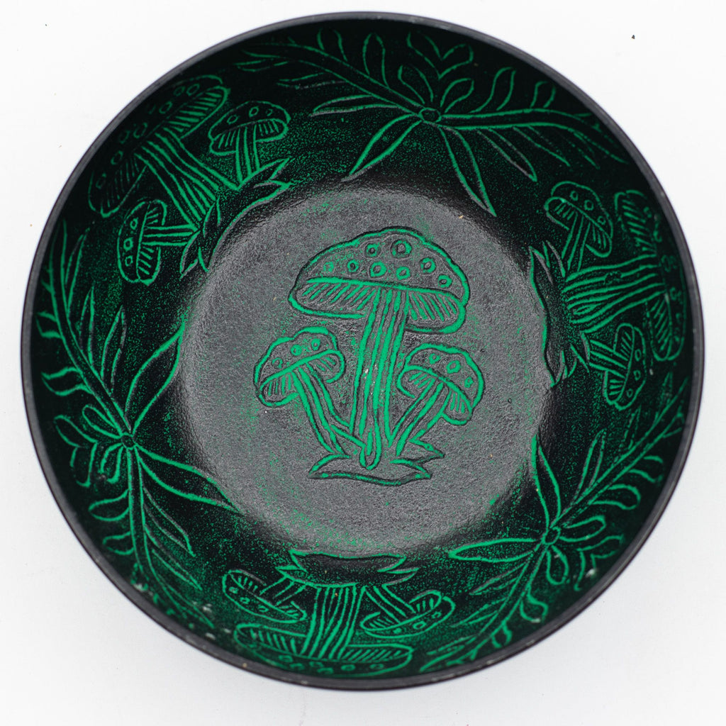 Green Aluminum Singing Bowl with Magic Mushroom Design 20cm
