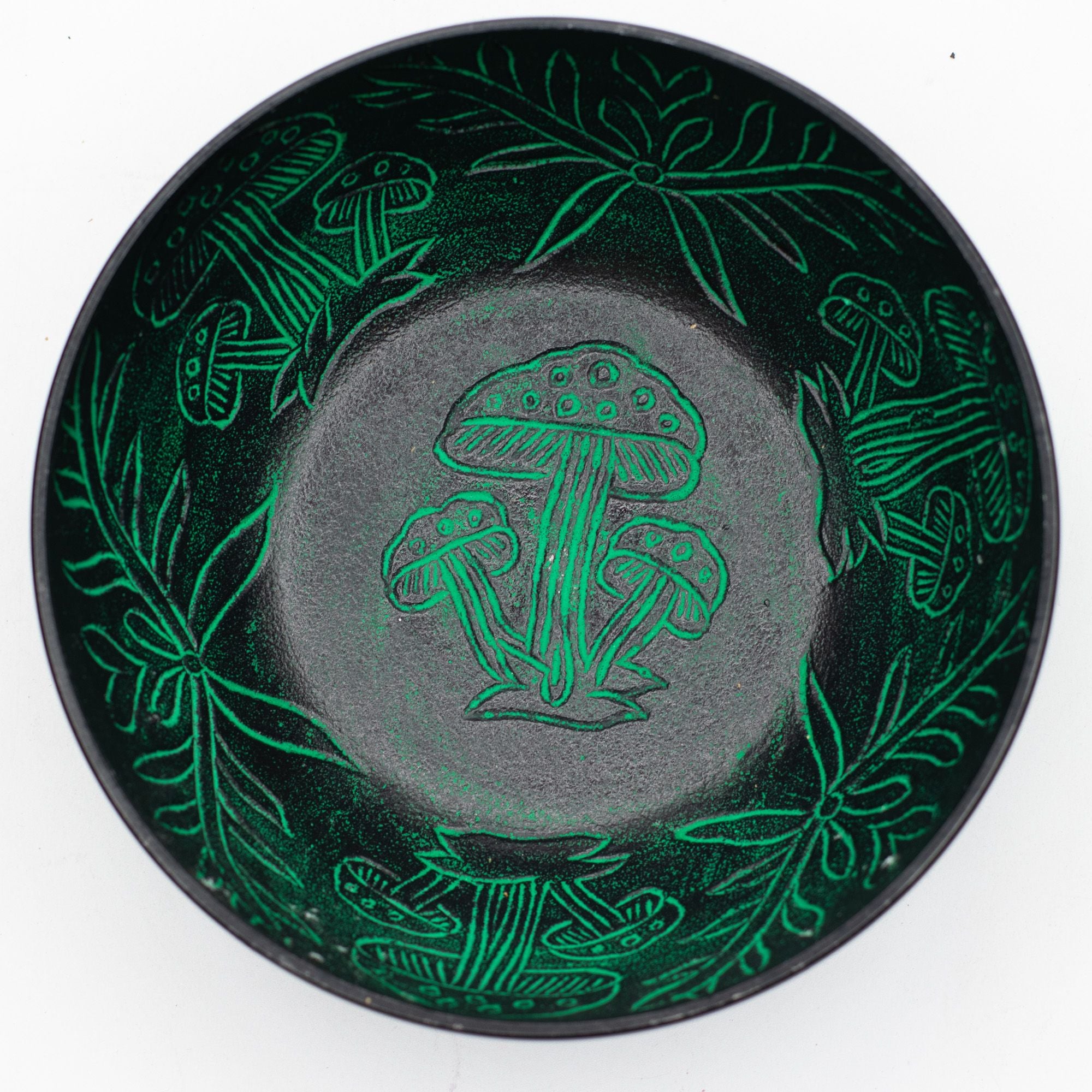 Green Aluminum Singing Bowl with Magic Mushroom Design 20cm