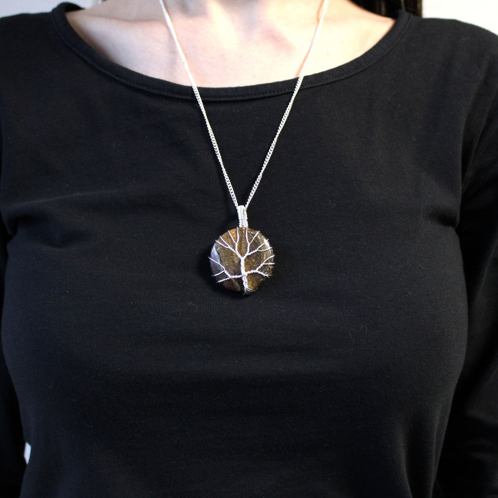 Tree of Life Gemstone Necklace with Tiger Eye for Everyday Wear